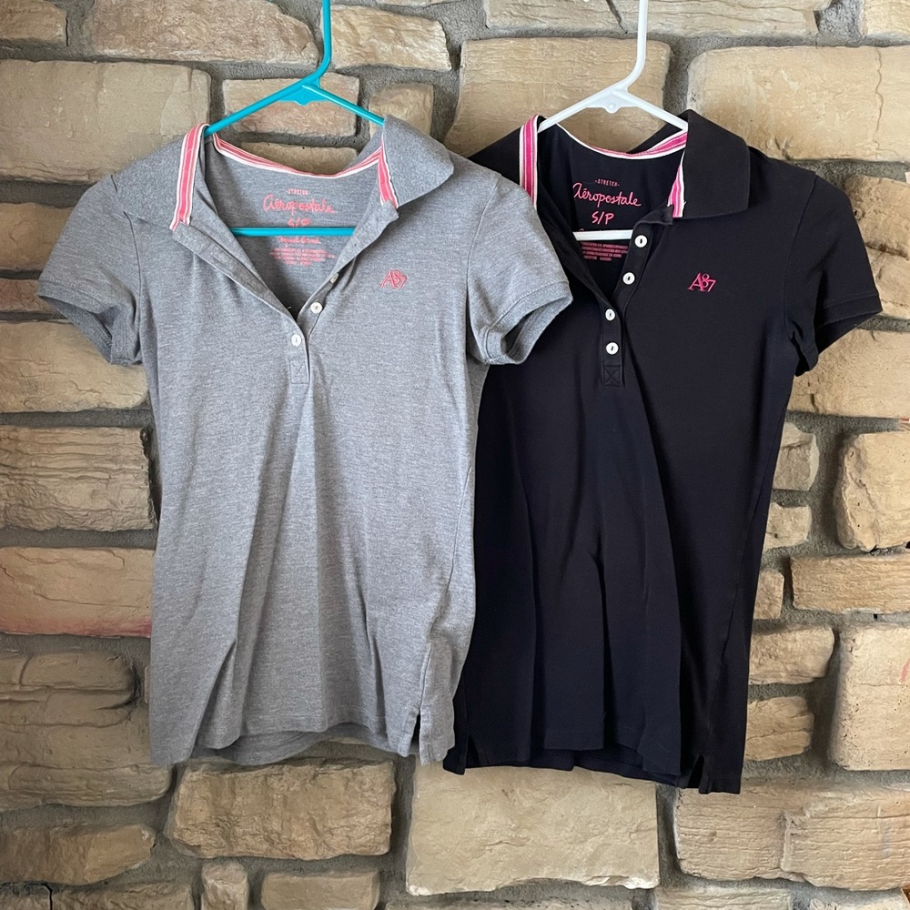 2 Small Aeropostale Black and Gray Polo T Shirts